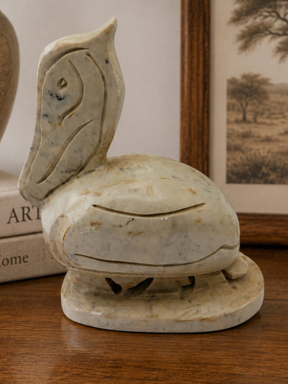 Vintage Hand-Carved Soapstone Pelican Duck Figurine Sculpture Kenya 1970s Decor